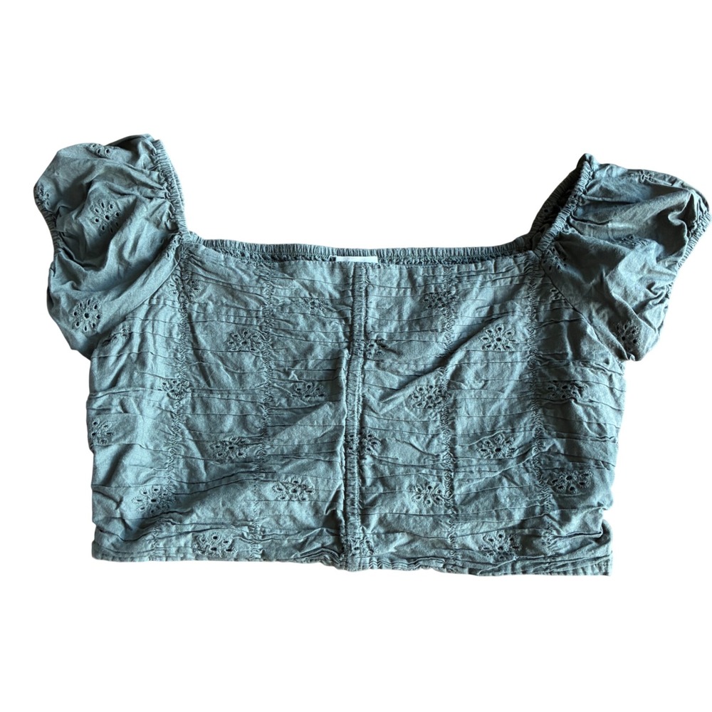 Aeropostale Eyelet Crop Top Women Large Olive Green‎ Excellent Smocked Boho